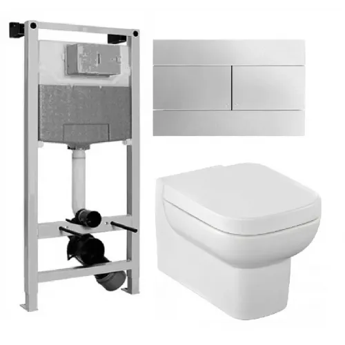 Комплект унитаза с инсталляцией Replay с матовой клавишей хром, с микролифтом, с кнопкой E5504-NF-M7 Jacob Delafon