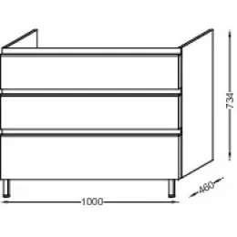 Модуль под раковину Vox 100х46х73,4 см, белый блестящий, 3 ящика, встроенные ручки EB2046-RA-N18 Jacob Delafon