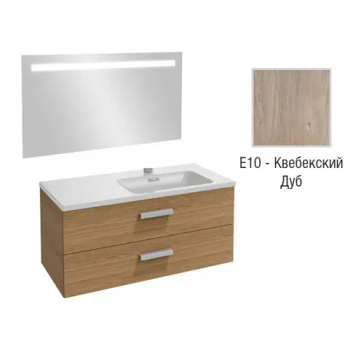 Комплект мебели для ванной Vox 100 см, квебекский дуб, прямоугольная ручка, правосторонняя, 2 выдвижных ящика, с функцией анти-пар, с подсветкой, подвесной монтаж EB1416-NF+EXAD112-Z-00+EB2076-R2-E10 Jacob Delafon