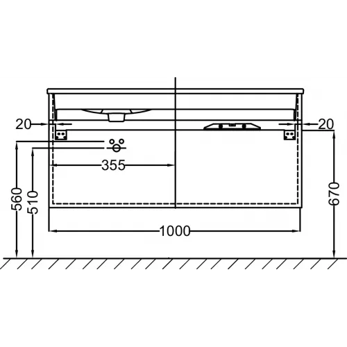 Модуль под раковину Vox 100х46х45,2 см, 2 ящика, эвкалипт матовый, встроенные ручки, для левосторонней раковины EB2025-RA-M87 Jacob Delafon