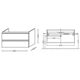 Модуль под раковину Vox 80х46х45,2 см, белая блестящая, прямоуг. ручки, 2 ящика EB2078-R2-G1C Jacob Delafon