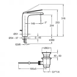 Высокий смеситель на столешницу Avid 20,4 см, полированный никель, неповоротный излив, никель, с донным клапаном E97347-BN Jacob Delafon