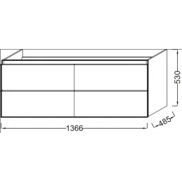 Модуль с раковиной Odeon Up 140 см, белый блестящий, 4 выдвижных ящика, двойная раковина, подвесной монтаж E4779-00+EB997-G1C Jacob Delafon