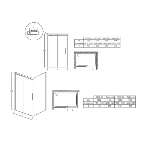 Душевая дверь Contra 120х195 см, 8 мм E22C120-GA Jacob Delafon