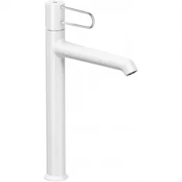 Высокий смеситель на столешницу Odeon Rive Gauche 24 см, ручка хром, неповоротный излив, белый цвет, с донным клапаном E21030-CP-00 Jacob Delafon