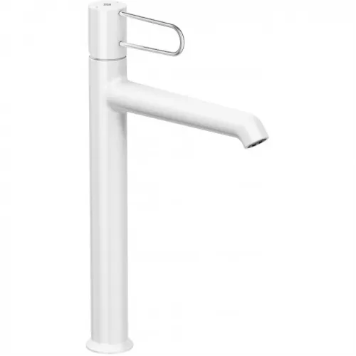 Высокий смеситель на столешницу Odeon Rive Gauche 24 см, ручка хром, неповоротный излив, белый цвет, с донным клапаном E21030-CP-00 Jacob Delafon