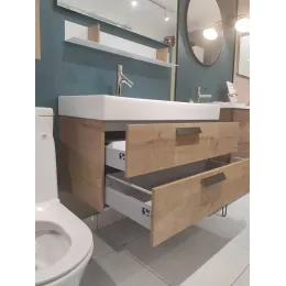 Комплект мебели для ванной Rythmik 100 см, арлингтонский дуб, +шкаф-колонна, выставочный образец, подвесной монтаж EB1304-E70+EXN112-Z-00+EB1058G-E70/У Jacob Delafon