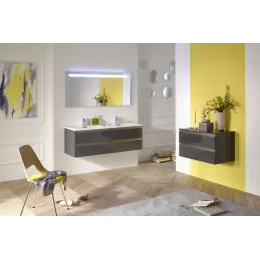 Комплект мебели для ванной Vox 140 см, ореховое дерево, 4 ящика, двойная раковина-столешница, с подсветкой, подвесной монтаж EB1420-NF+EB2020-RA-E16+EXAA112-Z-00 Jacob Delafon