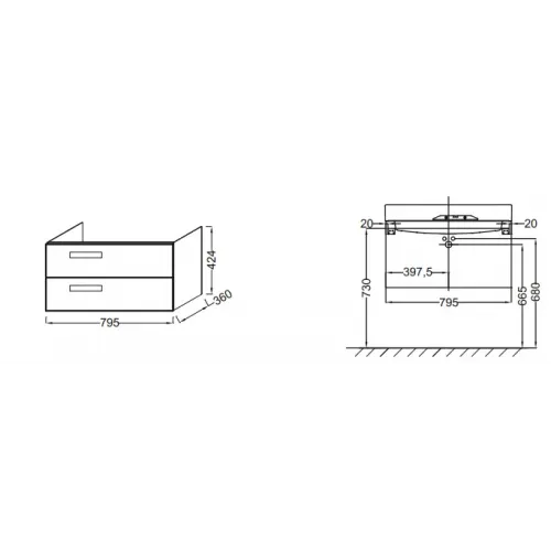 Модуль под раковину Rythmik 79,5х36х42,4 см, белый блестящий, 2 выдвижных ящика EB1302-G1C Jacob Delafon