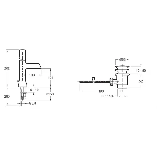 Смеситель для умывальника Toobi высота 20,8 см, неповоротный излив, с донным клапаном E8959-CP Jacob Delafon