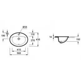 Встраиваемая сверху раковина Odeon 56х43 см, санфарфор, с отв. под смеситель E4155-00 Jacob Delafon