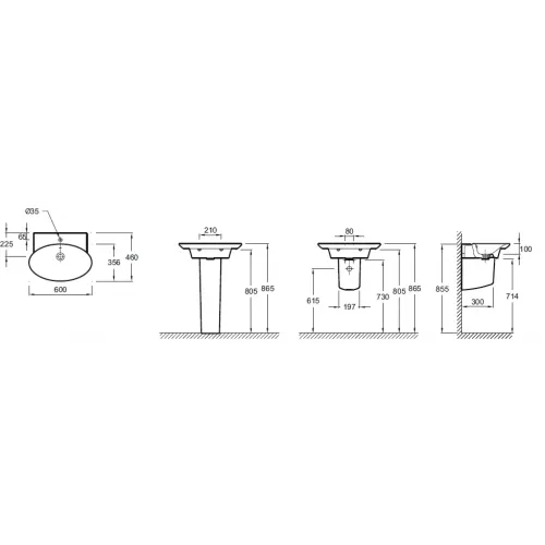 Подвесная раковина Presqu'ile 60х46х10 см, 1 отверстие для смесителя, керамическая заглушка, санфарфор E4438-00 Jacob Delafon