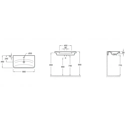 Подвесная раковина Replay 80х46х8 см, с 1 отверстием для смесителя, вес 18,2 кг, санфарфор E4486-00 Jacob Delafon