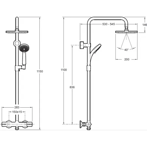 Душевая система без излива July 3 режима, 20 см, square, термостат, верхний душ, с лейкой E5523-CP Jacob Delafon