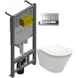Комплект унитаза с инсталляцией Rodin глубина унитаза 52см, клавиша хром глянец, с микролифтом, безободковый E21749RU-00 Jacob Delafon