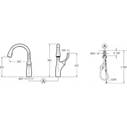 Смеситель для кухни с выдвижной лейкой Suzanne матовая сталь, двух -режимный излив, поворотный излив E72511-VS Jacob Delafon