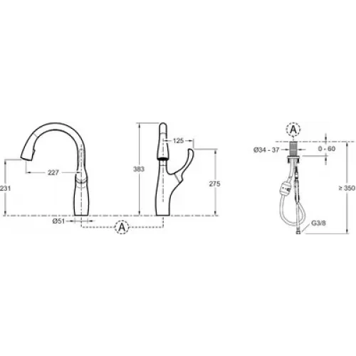 Смеситель для кухни с выдвижной лейкой Suzanne матовая сталь, двух -режимный излив, поворотный излив E72511-VS Jacob Delafon