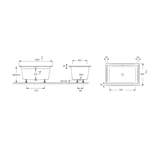 Акриловая ванна Capsule 120х80 см, сидячая E6D122-00 Jacob Delafon