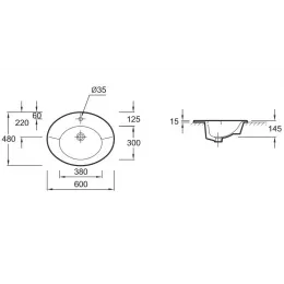 Встраиваемая сверху раковина Presqu'ile 60х48 см, санфарфор, с отв. под смеситель E1250-00 Jacob Delafon