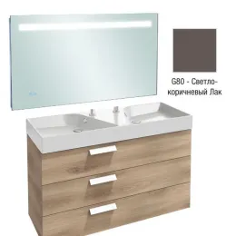 Комплект мебели для ванной Rythmik 120 см, светло-коричневый лак, подсветка, анти-пар и часы, с подсветкой, подвесной монтаж EB1163-NF+EXM112-Z-00+EB1311-G80 Jacob Delafon