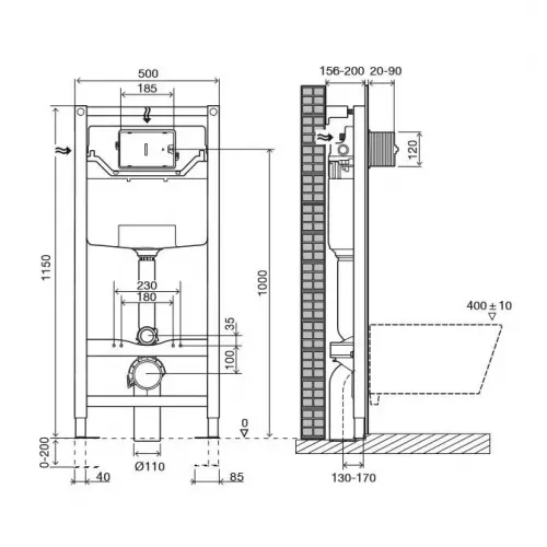 Комплект унитаза с инсталляцией Replay с белой клавишей, с микролифтом, с кнопкой E5504-NF-M24 Jacob Delafon