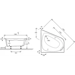 Акриловая ванна Odeon Up 140х140 см, с каркасом, подголовником и ручками, асимметричная E6070-00 Jacob Delafon