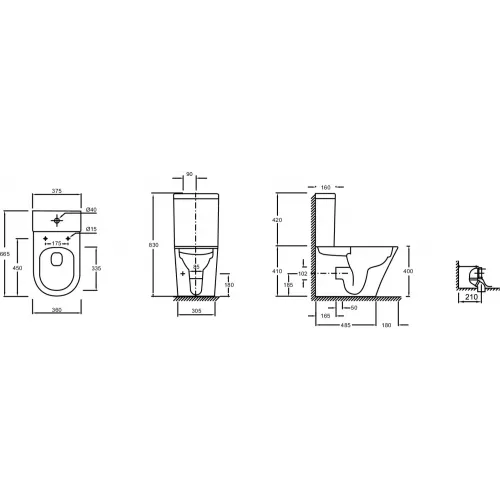 Чаша унитаза-компакта Rodin безободковый UJAB102-00 Jacob Delafon