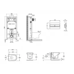 Комплект унитаза с инсталляцией Elite глубина унитаза 50см, клавиша хром глянец, с микролифтом, безободковый E21742RU-00 Jacob Delafon