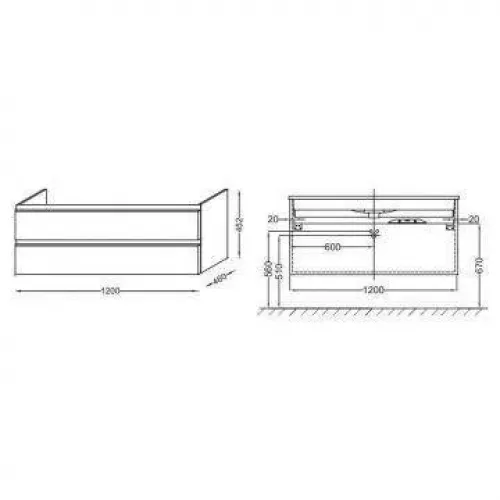 Модуль под раковину Vox 120х46х45 см, серый антрацит лак, 2 ящика, встроенные ручки EB2021-RA-442 Jacob Delafon