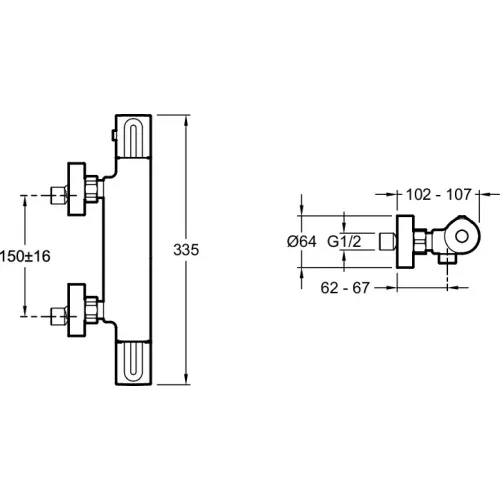 Настенный смеситель без излива Metro чёрный цвет, без лейки, термостат E24394-BL Jacob Delafon