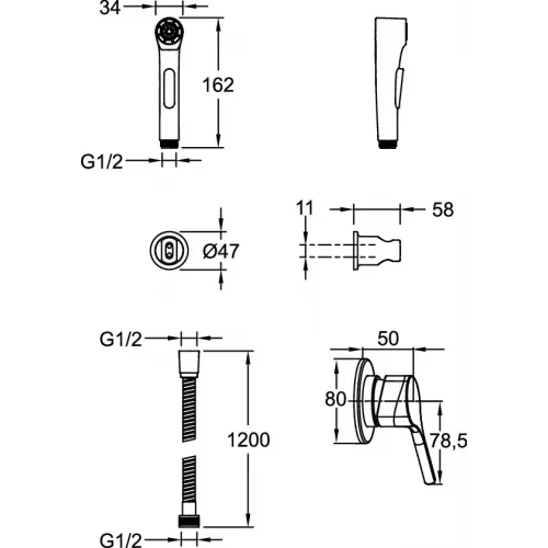Встраиваемый гигиенический душ Elate матовый, трехэлементный, пластик, чёрный цвет E24610-BL Jacob Delafon