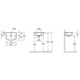 Подвесная раковина Panache 46х34х15 см, с одним отверстием для смесителя, санфарфор E1439-00 Jacob Delafon