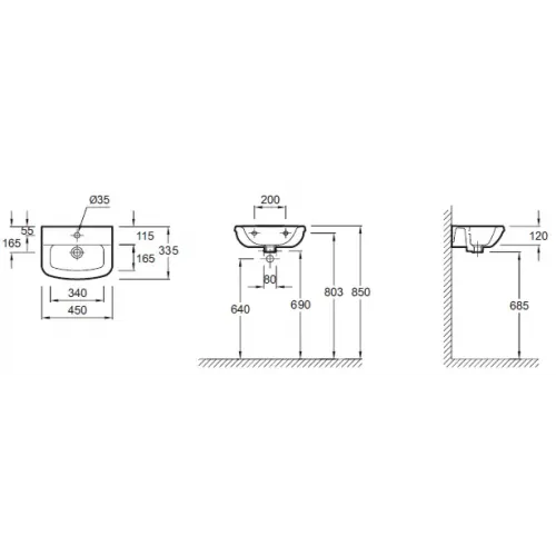Подвесная раковина Panache 46х34х15 см, с одним отверстием для смесителя, санфарфор E1439-00 Jacob Delafon