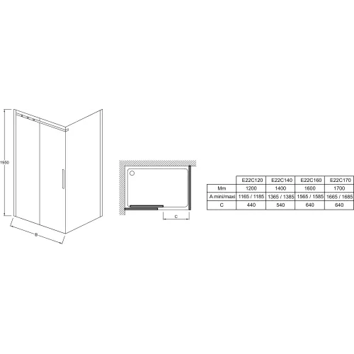 Душевая дверь Contra 120х195 см, матовый, 8 мм, черный профиль E22C120-BL Jacob Delafon