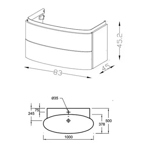 Модуль с раковиной Presqu'ile 100 см, два ящика, плавное закрытие, овальная раковина со столешницей, палисандр, подвесной монтаж E4436-00+EB1104-V13 Jacob Delafon
