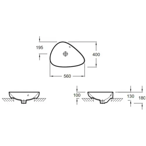Накладная раковина Nouvelle Vague 56х40х18 см, с отверстием перелива, с заглушкой "клик", санфарфор EVI102-00 Jacob Delafon