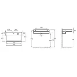 Комплект мебели для ванной Terrace 80 см, раковины, белый, подвесной монтаж, с подсветкой EXD9112-00+EB1181-NF+EB1186-G1C Jacob Delafon
