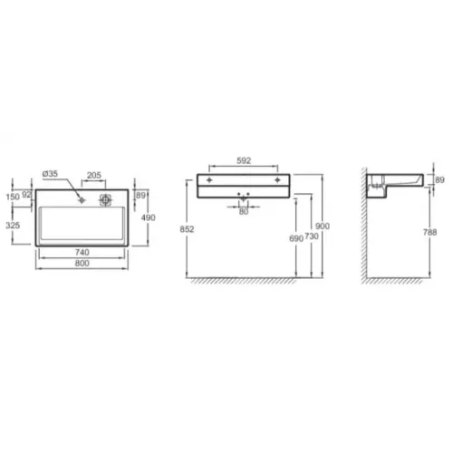 Комплект мебели для ванной Terrace 80 см, раковины, белый, подвесной монтаж, с подсветкой EXD9112-00+EB1181-NF+EB1186-G1C Jacob Delafon