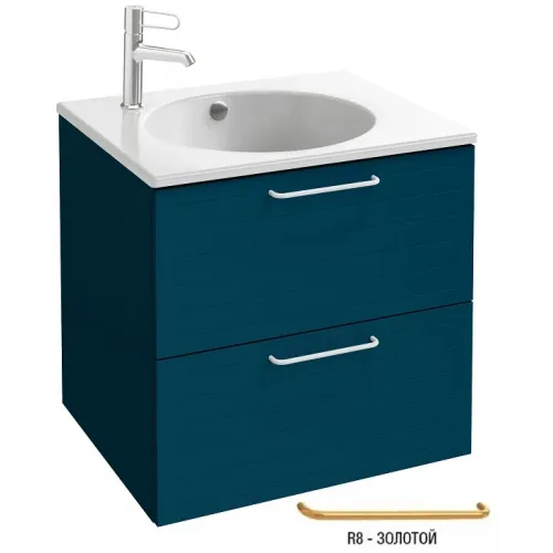 Модуль под раковину Odeon Rive Gauche 60х50,8х56,8 см, 2 ящика, ручки золото, сине-зеленый глянцевый EB2520-R8-G1M Jacob Delafon