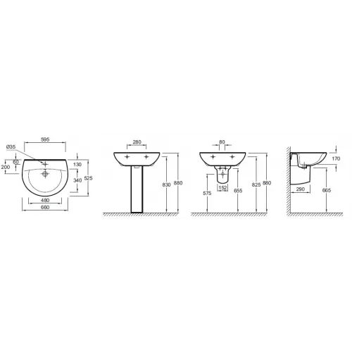 Подвесная раковина Patio 65х52,5х17 см, одно сквозное отверстие для смесителя, санфарфор E1998G-00 Jacob Delafon
