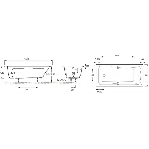 Акриловая ванна Odeon Up 1600х750 мм, производство Россия E6057RU-00 Jacob Delafon