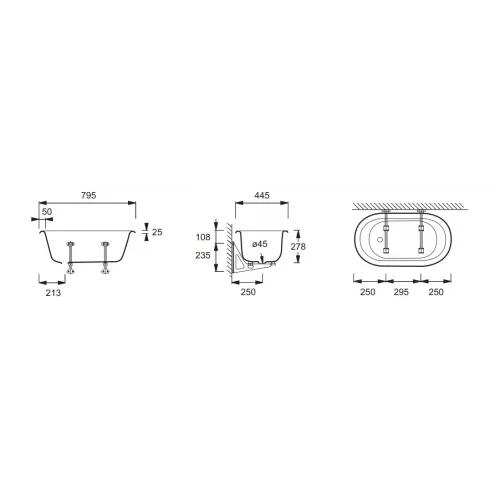 Чугунная ванна Maternelle 79,5х44,5 см, овальная, без антискользящего E2176-00 Jacob Delafon