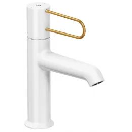 Смеситель для умывальника Odeon Rive Gauche ручка золото, неповоротный излив, белый цвет, с донным клапаном E21028-GLD-00 Jacob Delafon