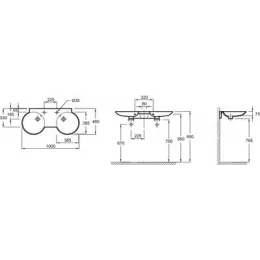 Подвесная раковина Formilia Spherik 100х46х7,5 см, с 1 отверстием для каждого смесителя, санфарфор, двойная E4502-00 Jacob Delafon