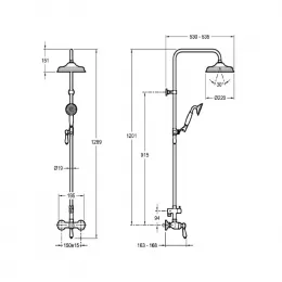 Душевая система без излива Louise 1 режим, 22 см, round, хром / белый, верхний душ, с лейкой E24368-CP Jacob Delafon