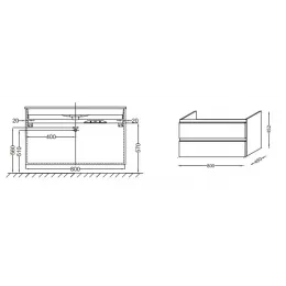 Модуль под раковину Vox 80х46х45 см, серый антрацит лак, 2 ящика, встроенные ручки EB2028-RA-442 Jacob Delafon