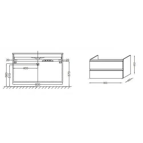 Модуль под раковину Vox 80х46х45 см, серый антрацит лак, 2 ящика, встроенные ручки EB2028-RA-442 Jacob Delafon