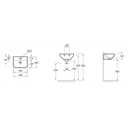 Подвесная раковина Struktura 45х35х12,8 см, 1 отв. под смеситель, с переливом, с гладкой нижней поверхностью, санфарфор EGH112-Z-00 Jacob Delafon