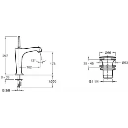 Смеситель для умывальника Margaux неповоротный излив, с донным клапаном E16231-4-CP Jacob Delafon