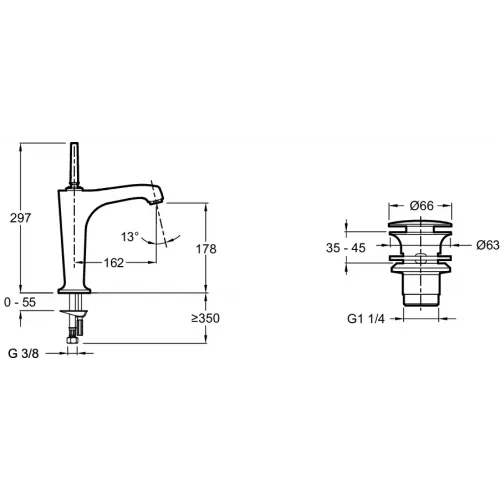 Смеситель для умывальника Margaux неповоротный излив, с донным клапаном E16231-4-CP Jacob Delafon